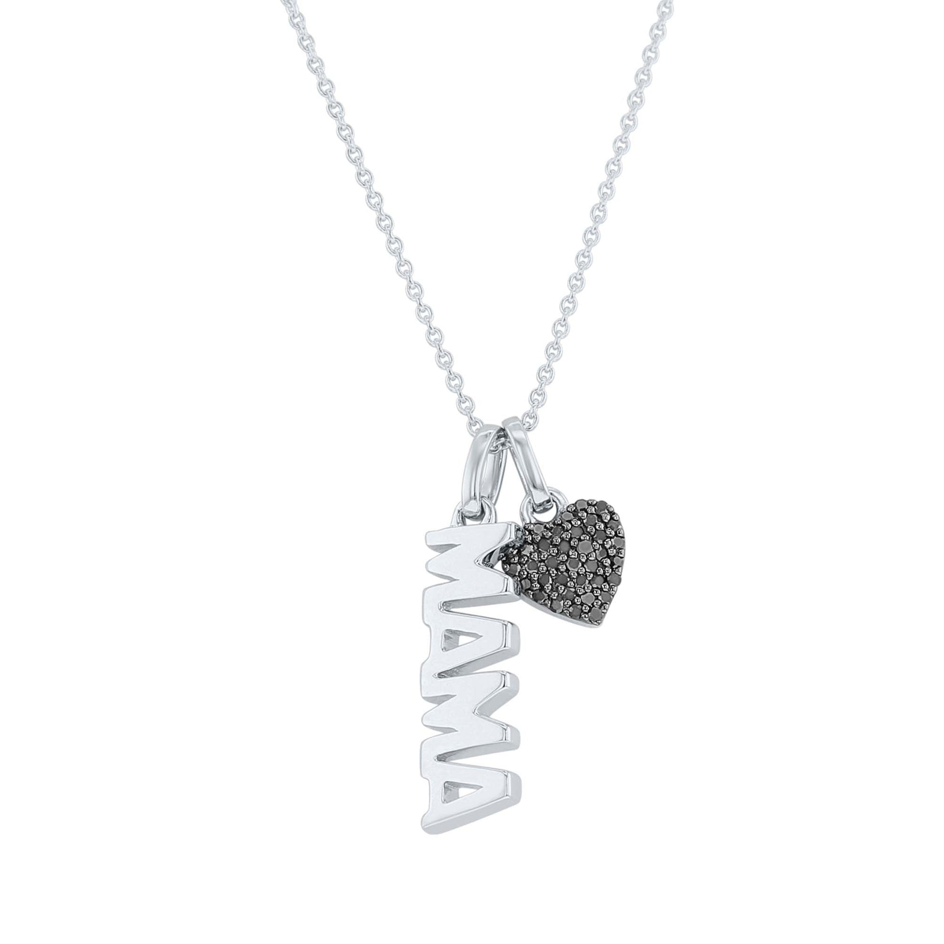 Silver Mama Black Diamond Charm Necklace
