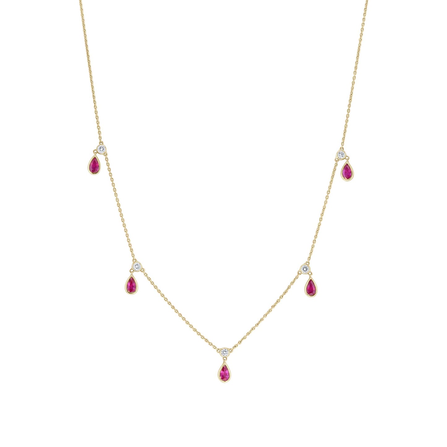 Roan Ruby & Diamond Bezel Station Necklace