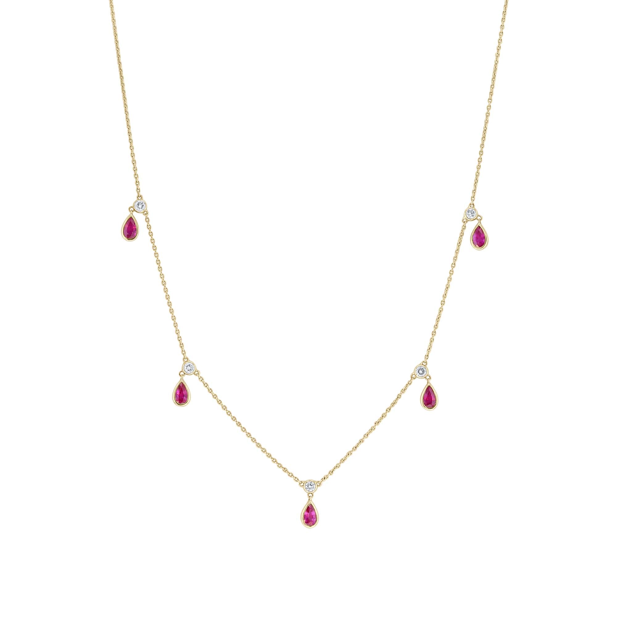 Roan Ruby & Diamond Bezel Station Necklace