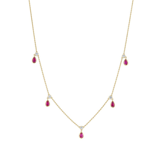 Roan Ruby & Diamond Bezel Station Necklace