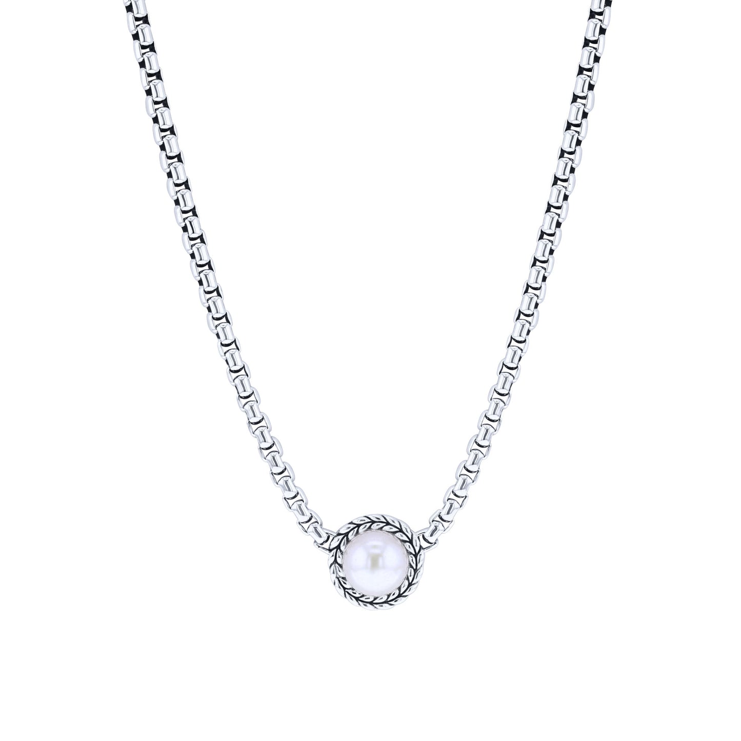 Treasure Pearl Silver Box Chain Necklace