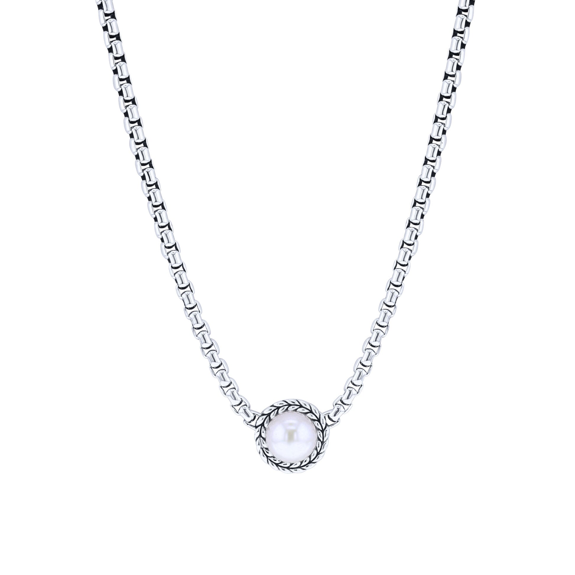 Treasure Pearl Silver Box Chain Necklace