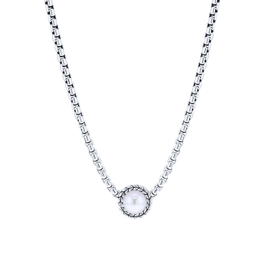 Treasure Pearl Silver Box Chain Necklace