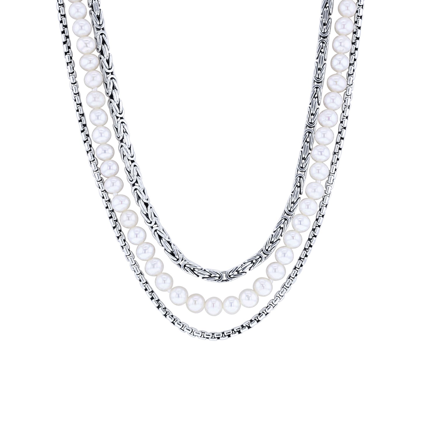Treasure Pearl Silver Triple Strand Necklace