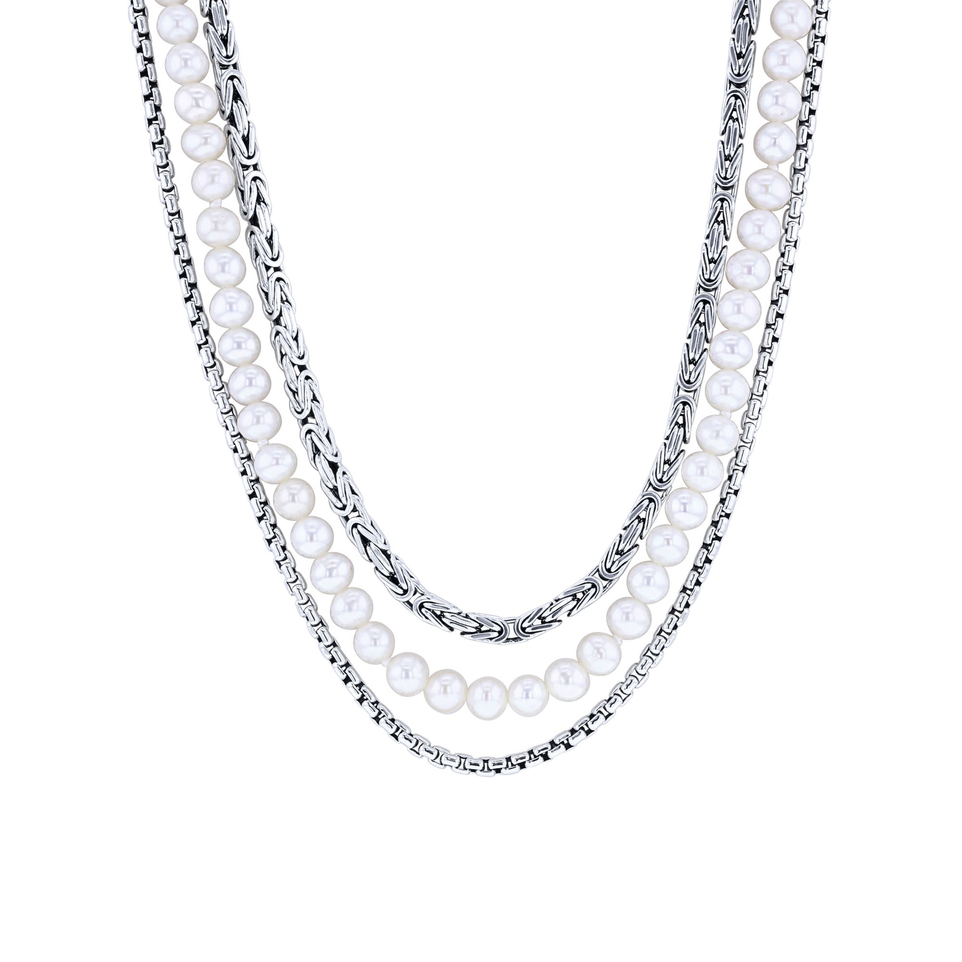 Treasure Pearl Silver Triple Strand Necklace