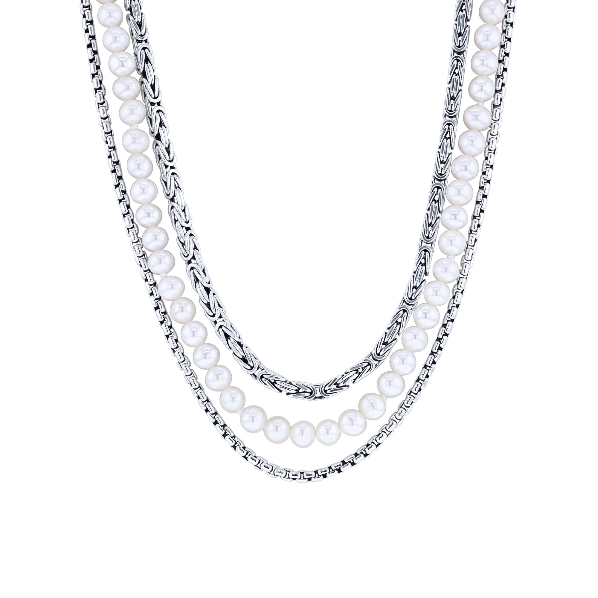 Treasure Pearl Silver Triple Strand Necklace