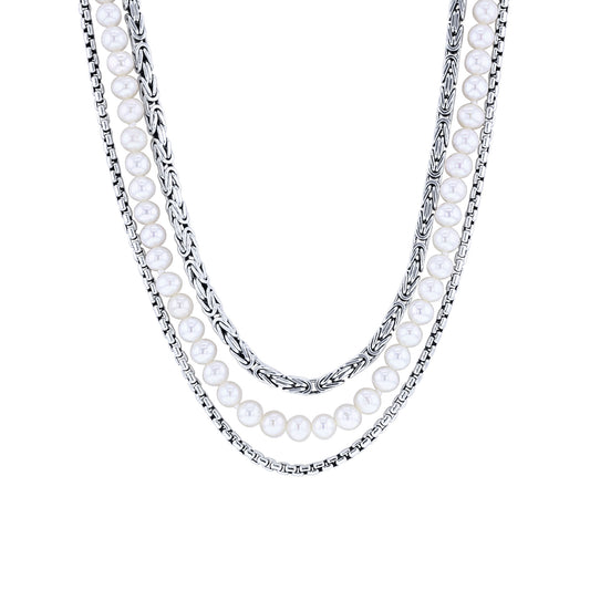 Treasure Pearl Silver Triple Strand Necklace