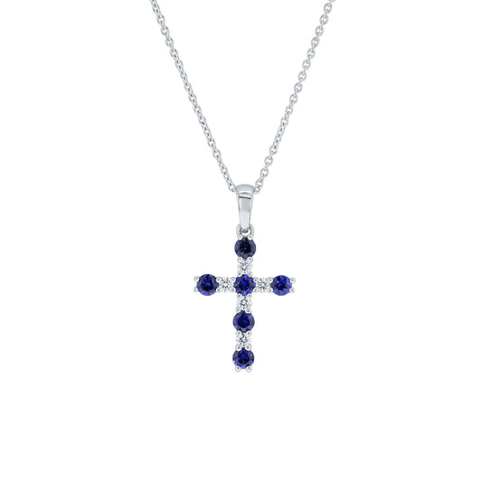 Divine Light Sapphire & Diamond Cross Necklace