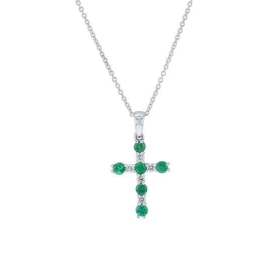 Divine Light Emerald & Diamond Cross Necklace