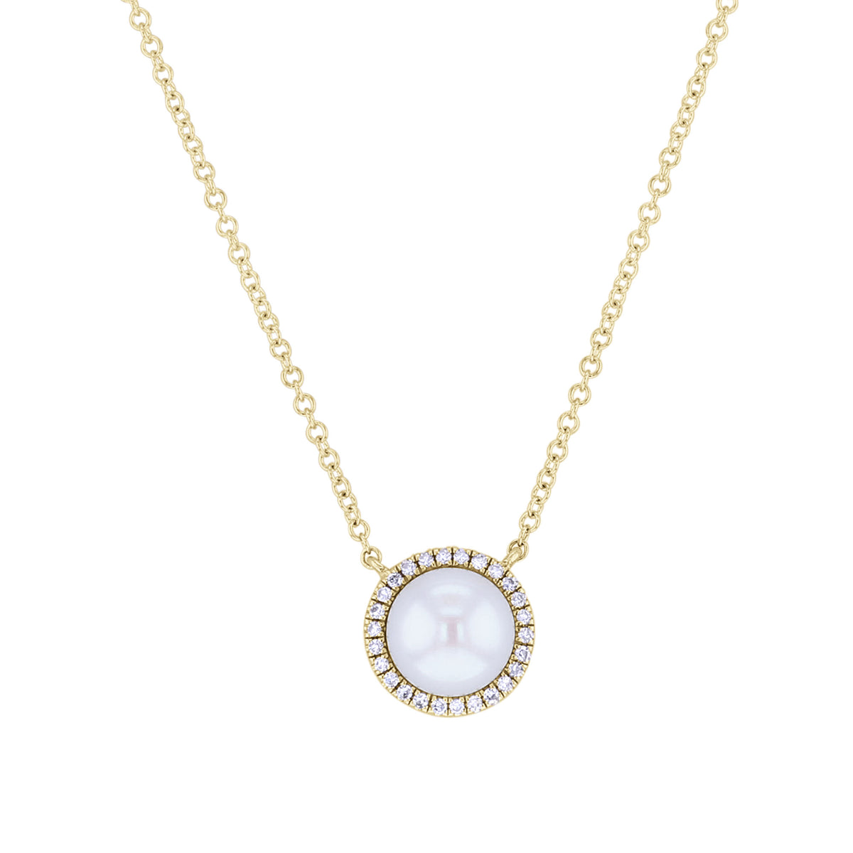 Michelle Pearl & Diamond Halo Solitaire Necklace