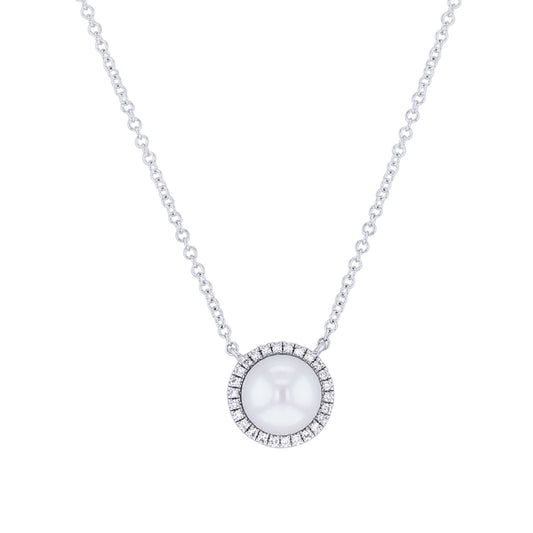 Michelle Pearl & Diamond Halo Solitaire Necklace