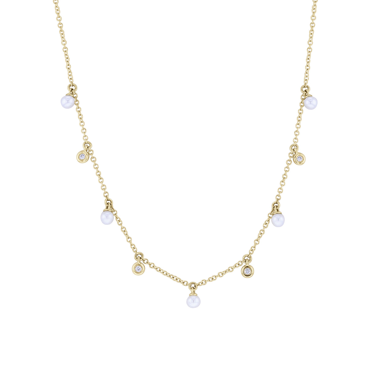 Michelle Pearl & Diamond Bezel Station Necklace