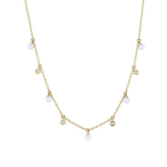 Michelle Pearl & Diamond Bezel Station Necklace