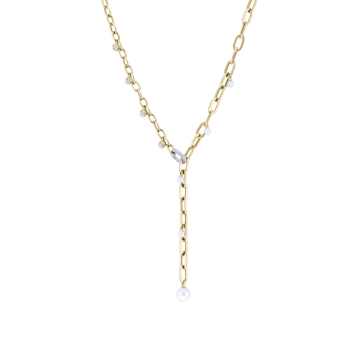 Michelle Pearl & Diamond Lariat Necklace