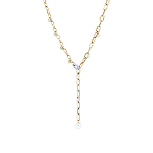 Michelle Pearl & Diamond Lariat Necklace