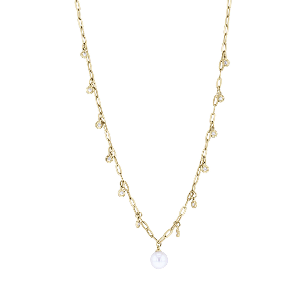 Michelle Pearl & Diamond Station Paperclip Necklace