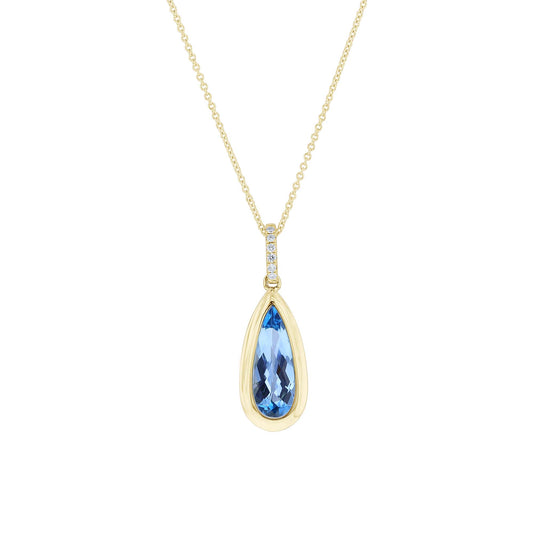 Brizo Blue Topaz & Diamond Drop Necklace