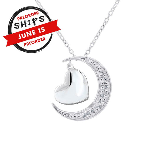 Silver Moon and Back Diamond Necklace