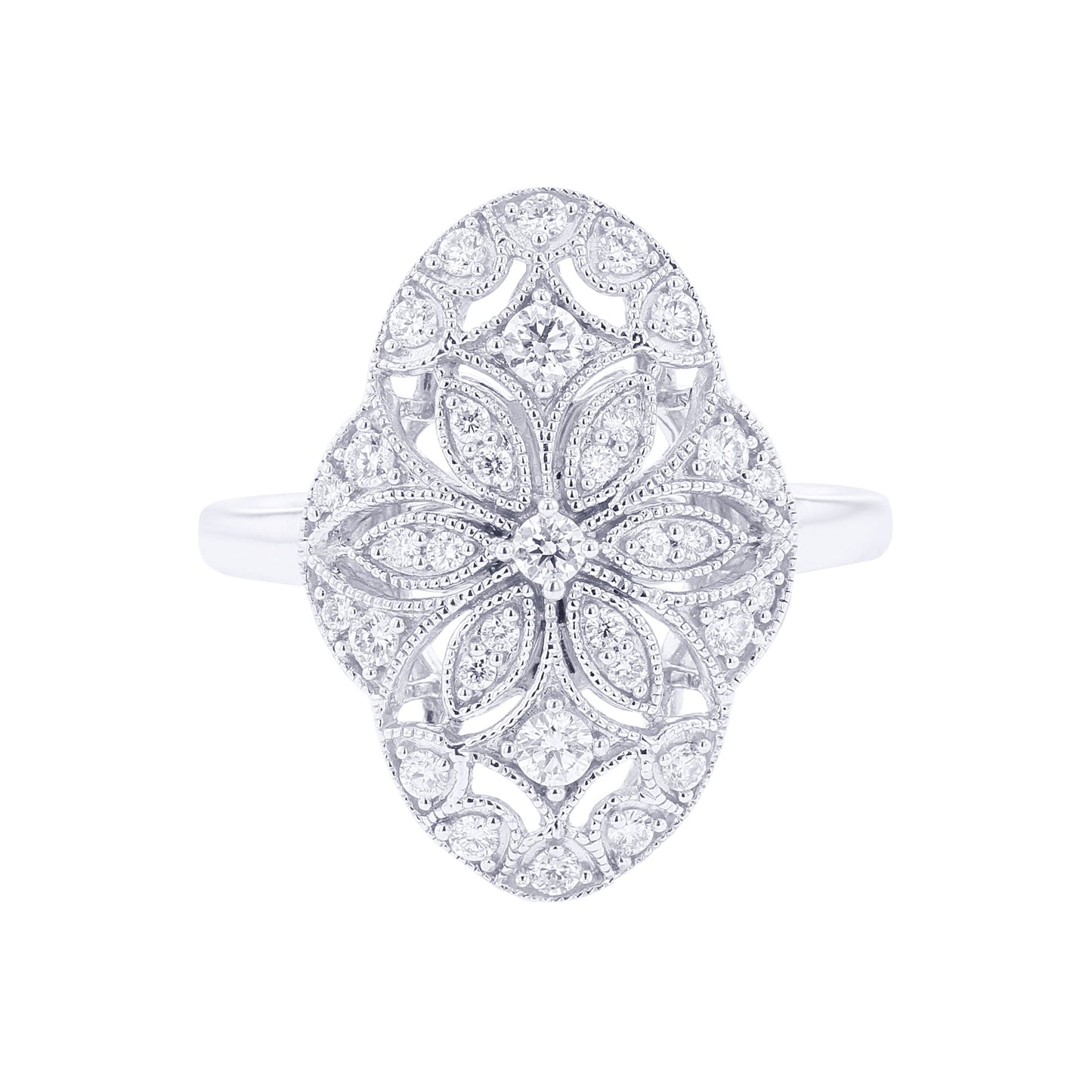 Silver Vintage Flora Diamond Ring