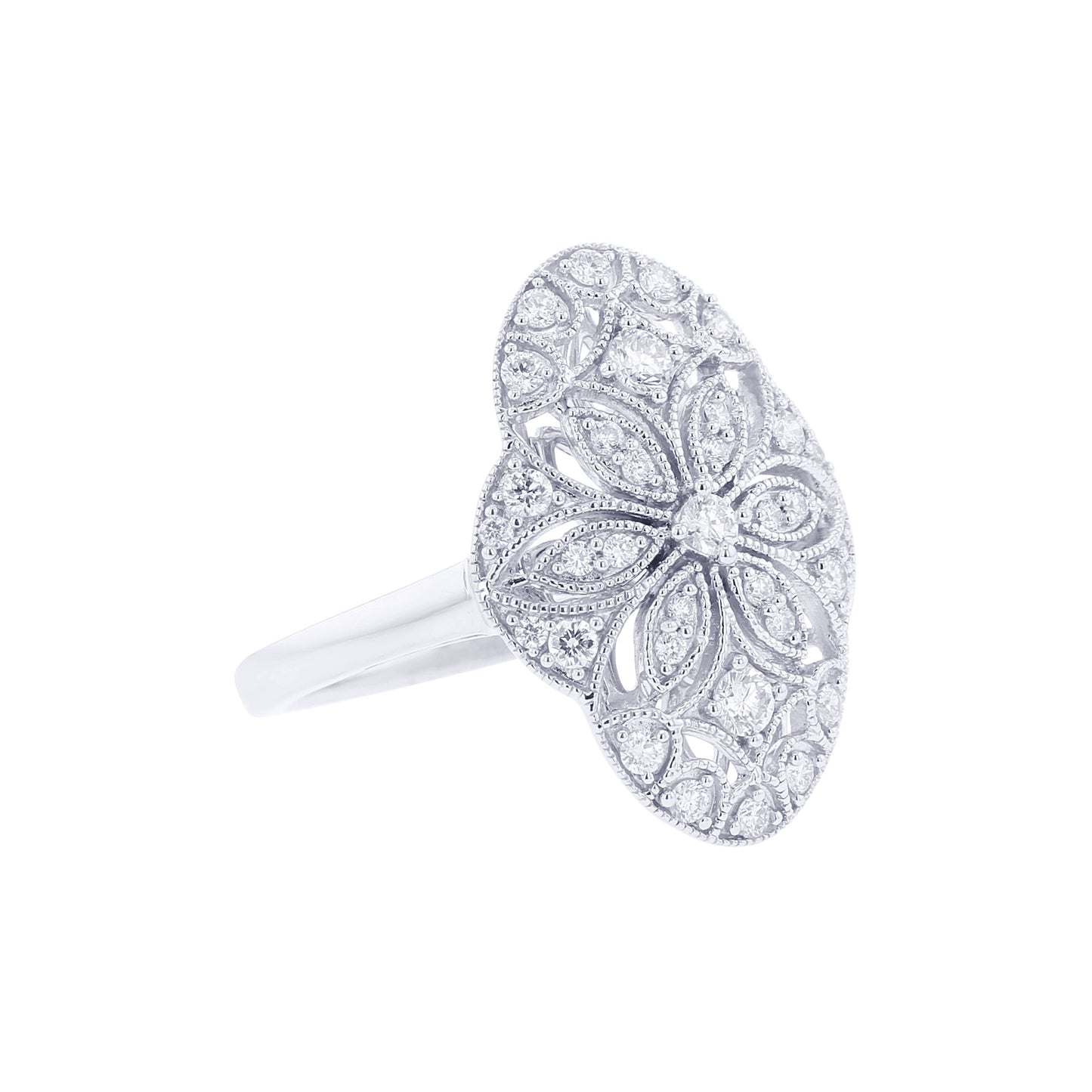 Silver Vintage Flora Diamond Ring