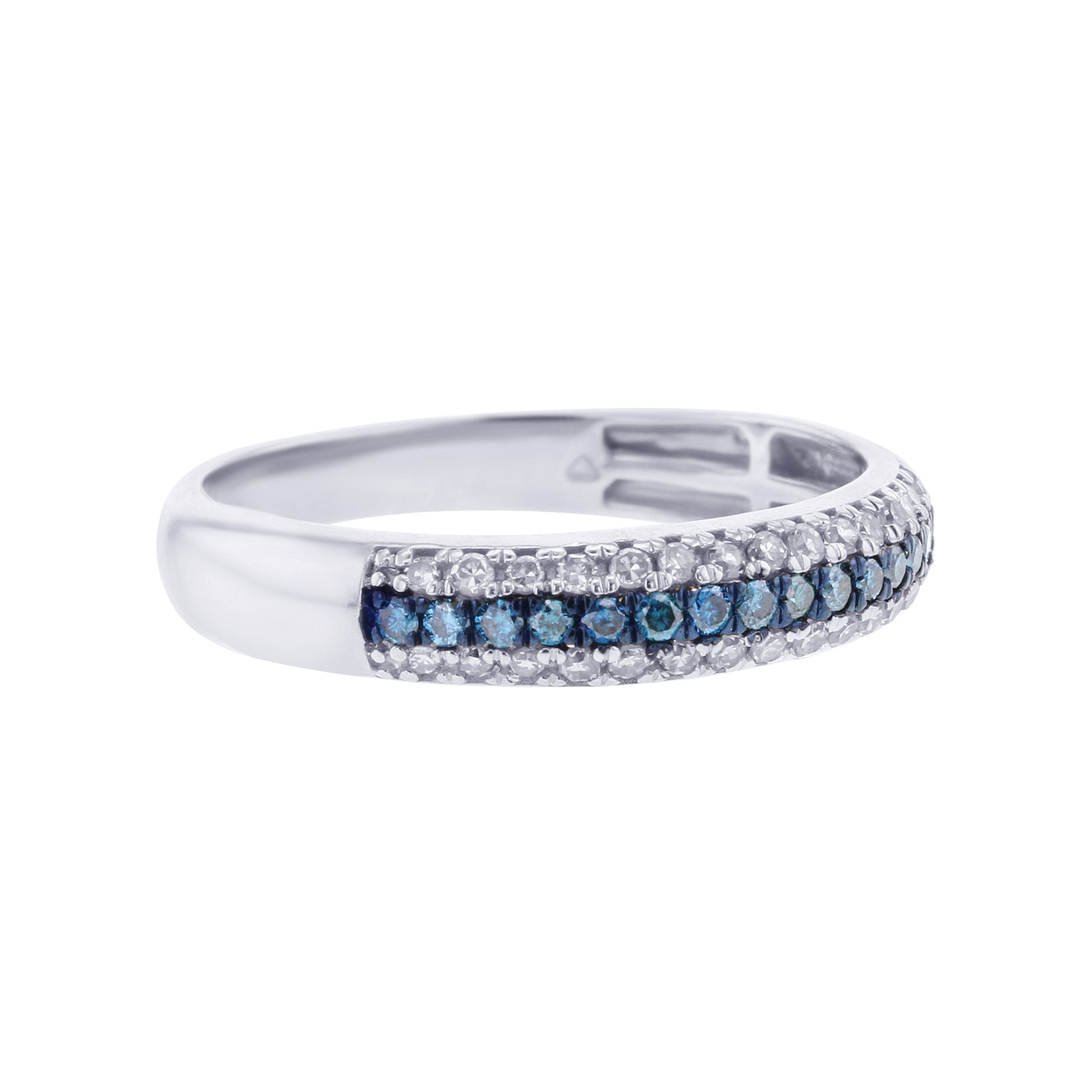 Silver Linear Blue and White Diamond Ring