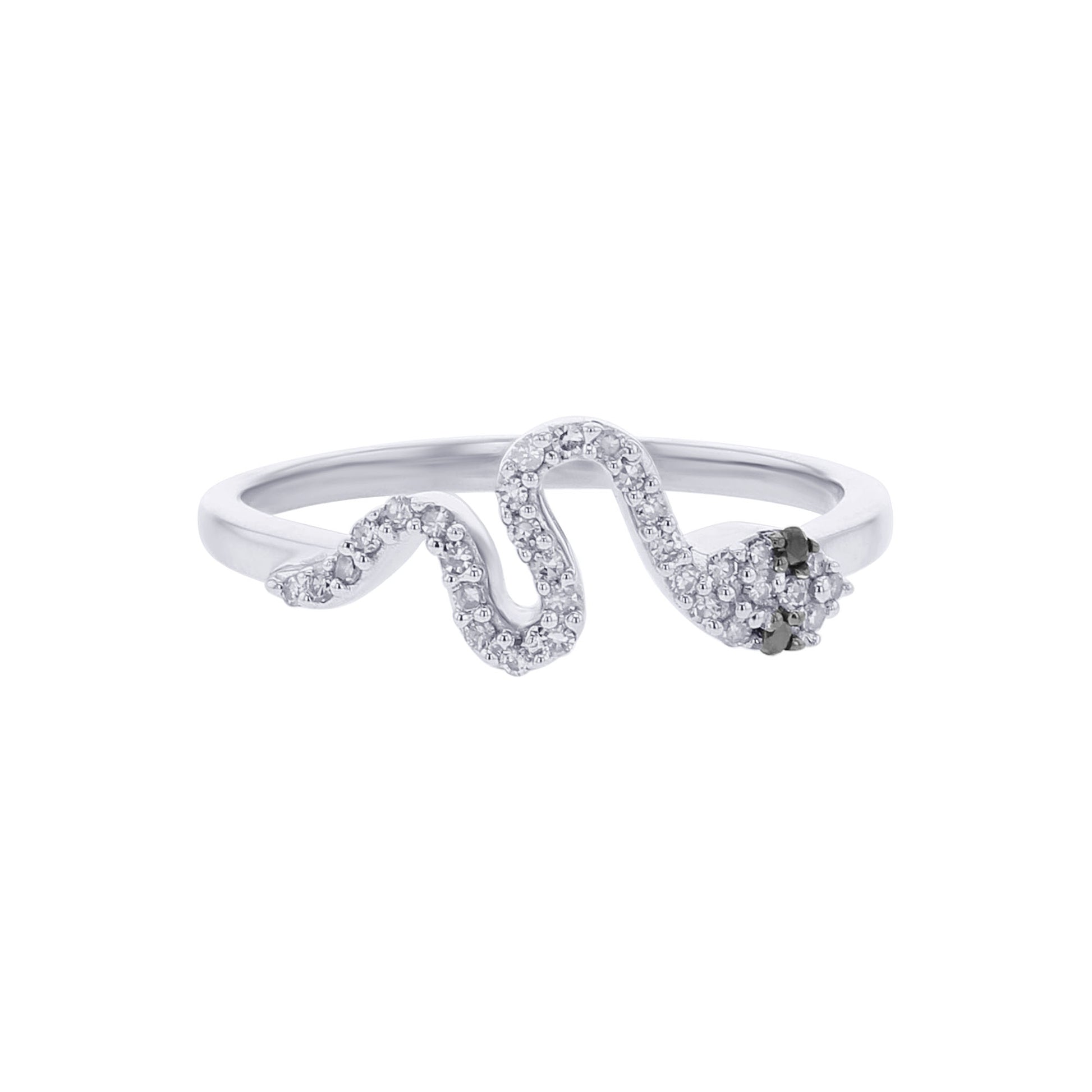 Silver Snake Black and White Diamond Ring