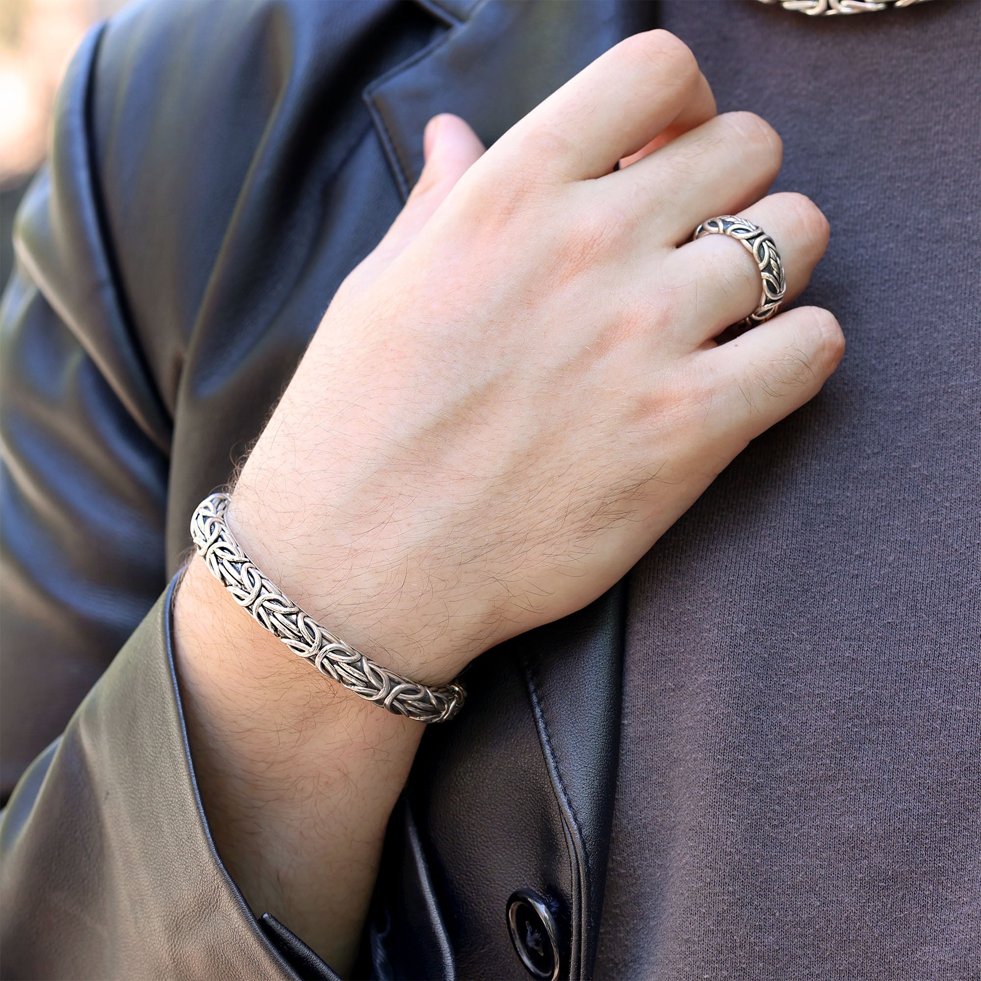 Silver Byzantine Chain Cuff Bracelet