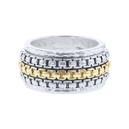 Silver Triple Box Chain Spinner Ring