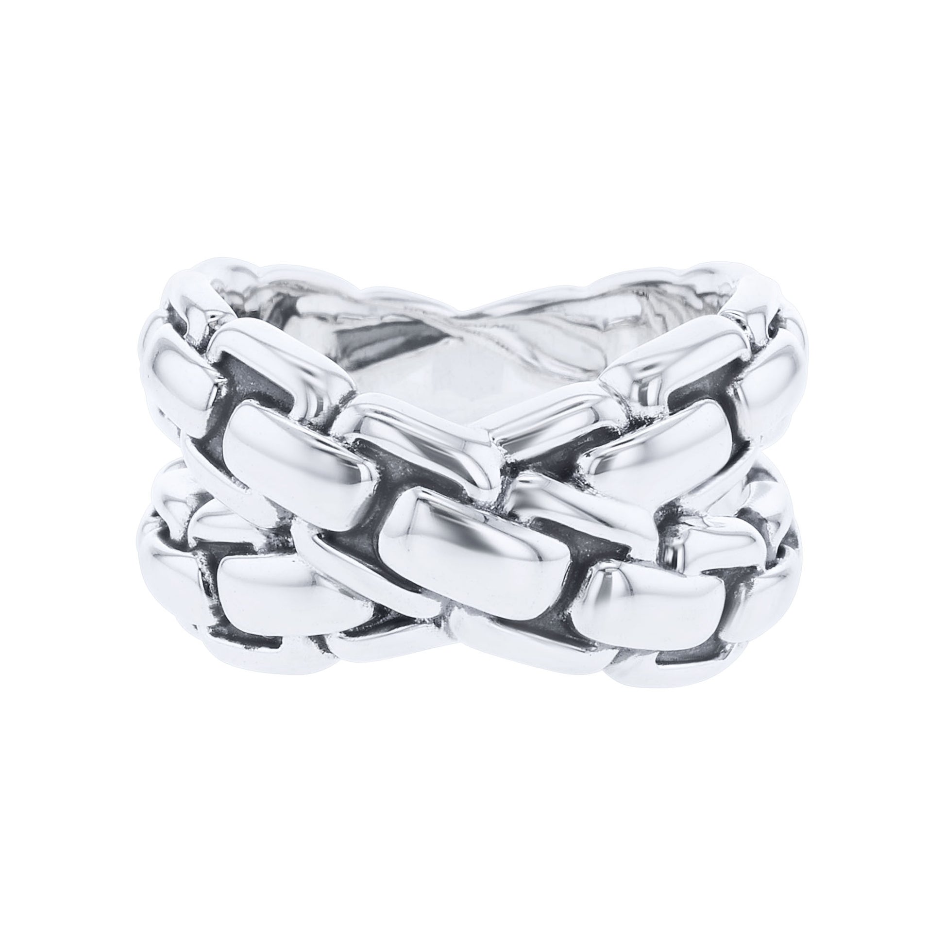 Silver Crossed Box Chain Ring
