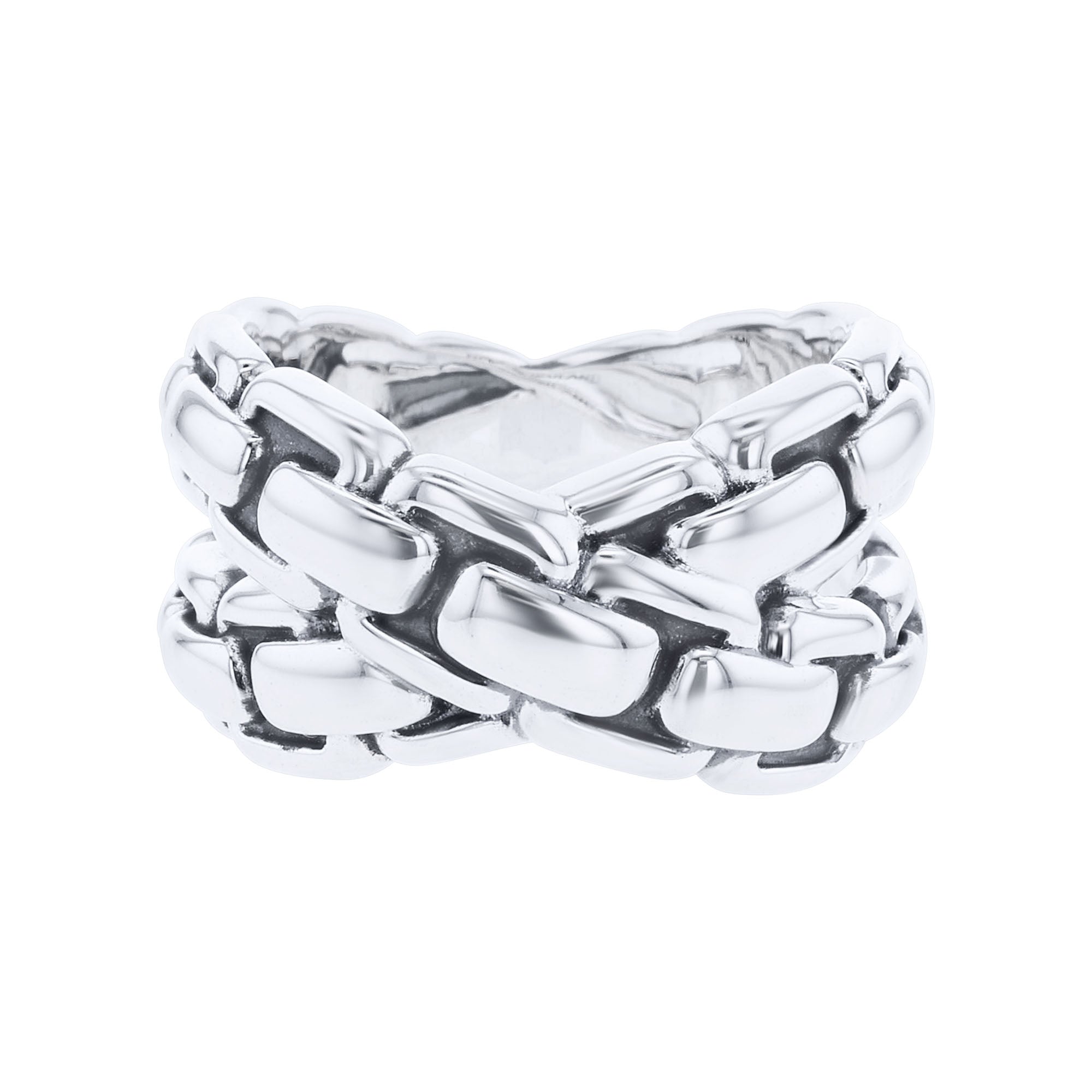 Silver Crossed Box Chain Ring