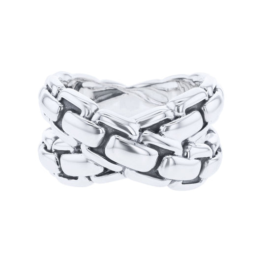 Silver Crossed Box Chain Ring