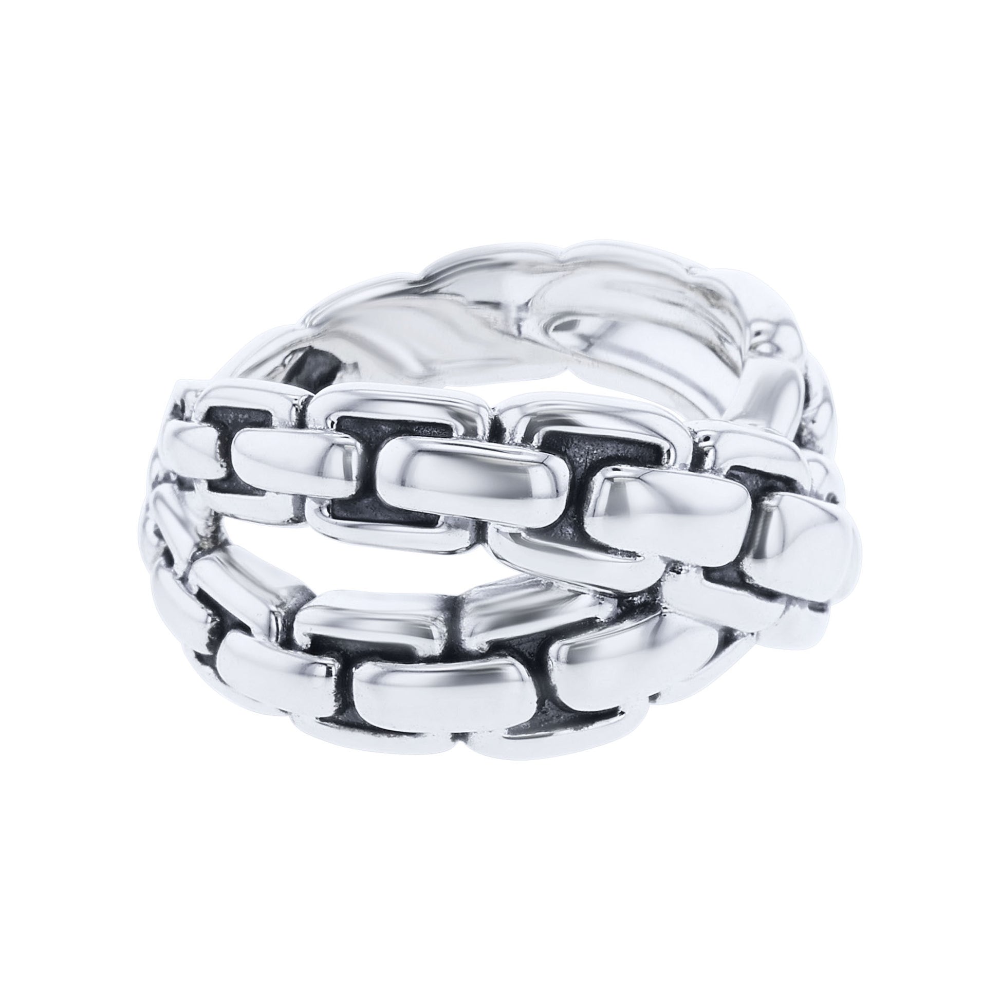 Silver Crossed Box Chain Ring