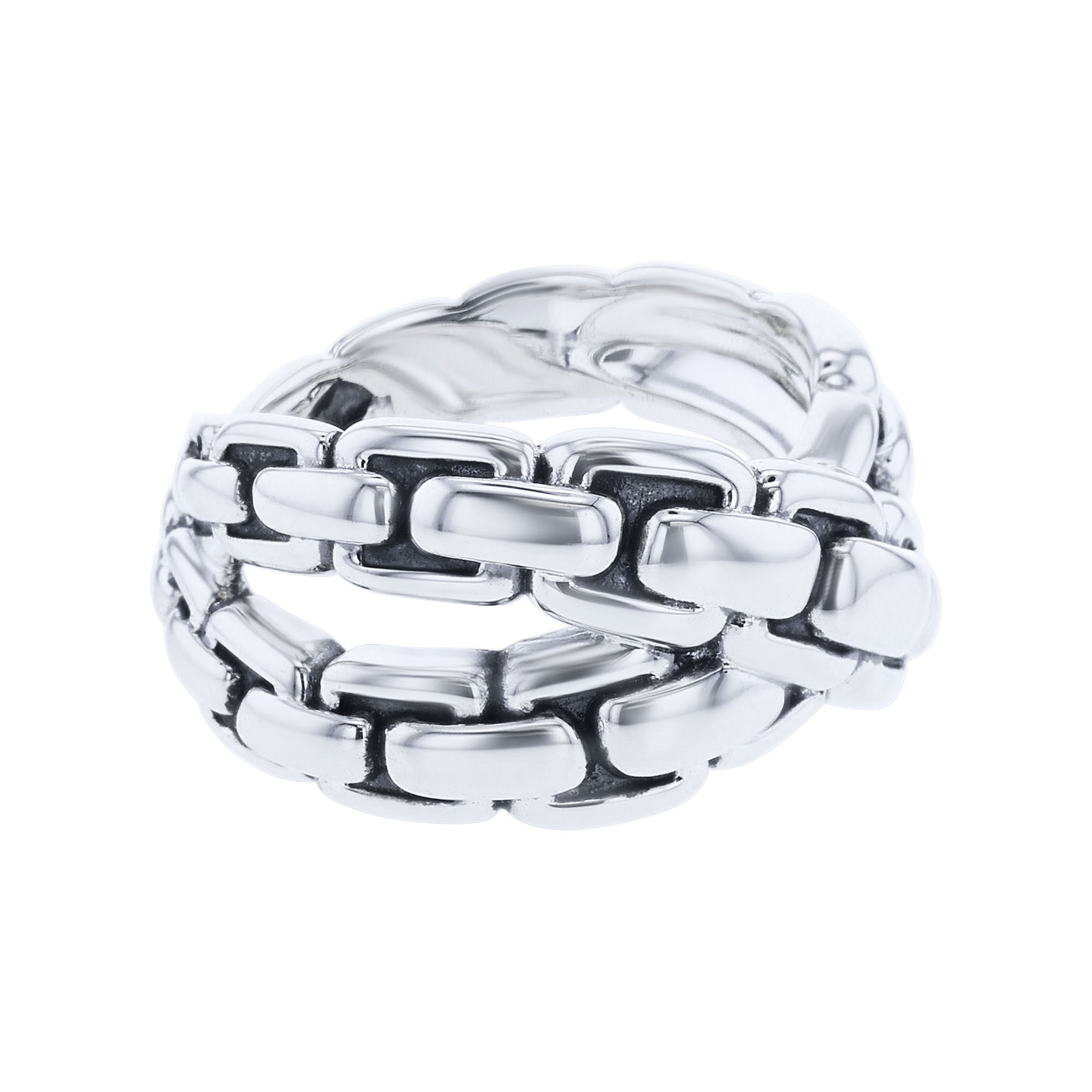 Silver Crossed Box Chain Ring
