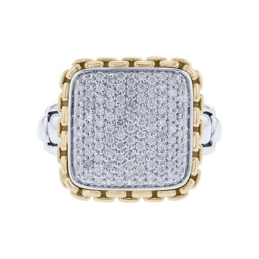 Cruz Silver & Gold Pave Diamond Ring