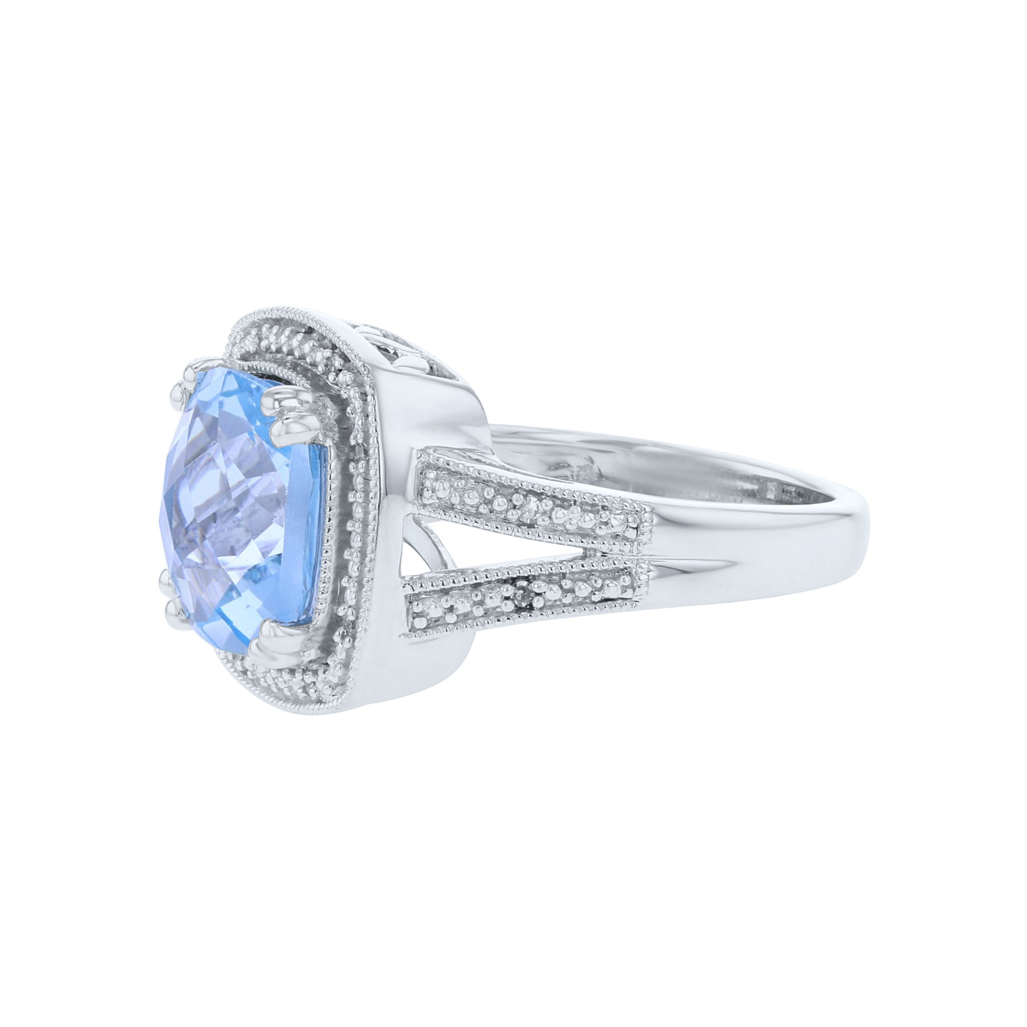 blue topaz silver ring side view