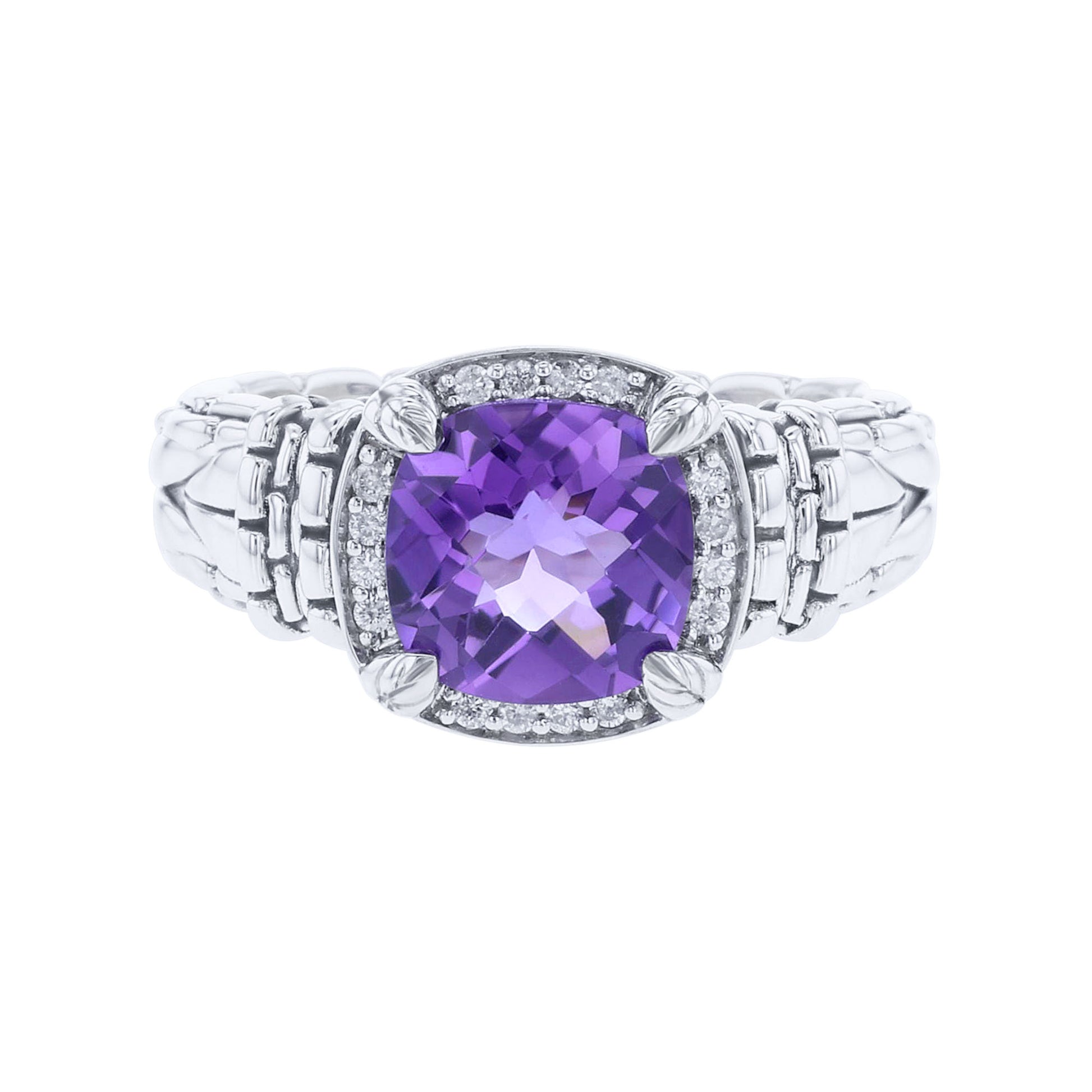 Silver Aelin Amethyst & Diamond Ring
