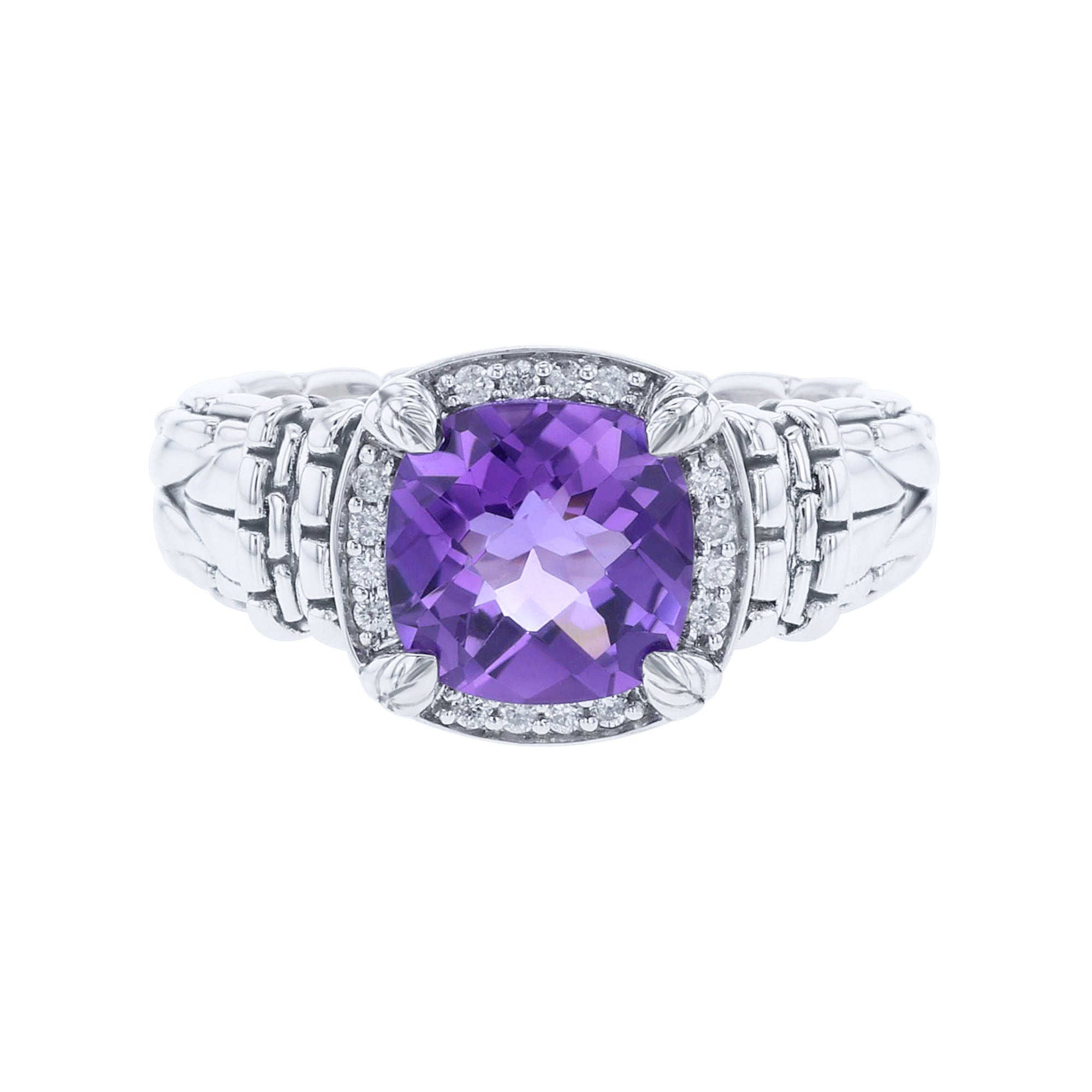 Silver Aelin Amethyst & Diamond Ring