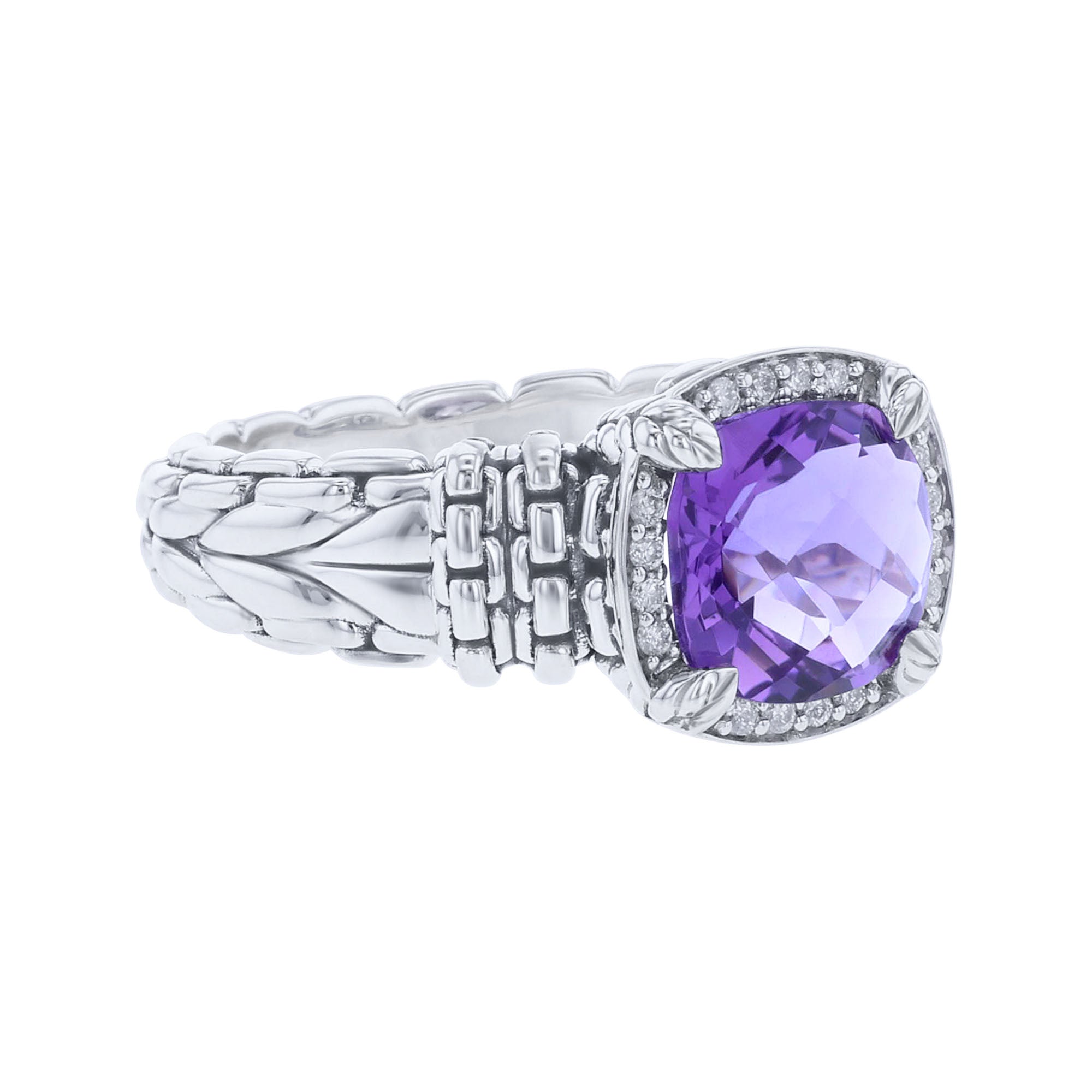 Silver Aelin Amethyst & Diamond Ring