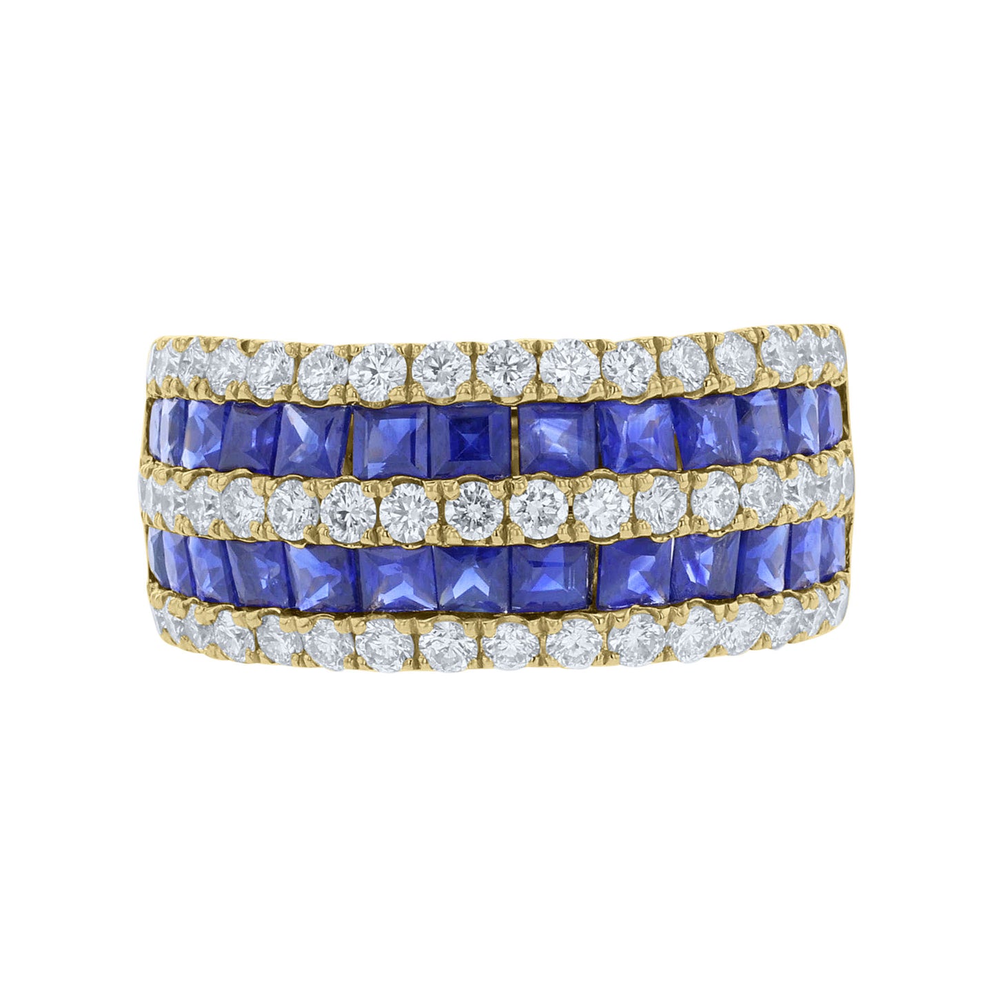 sapphire and diamond yellow gold ring front view