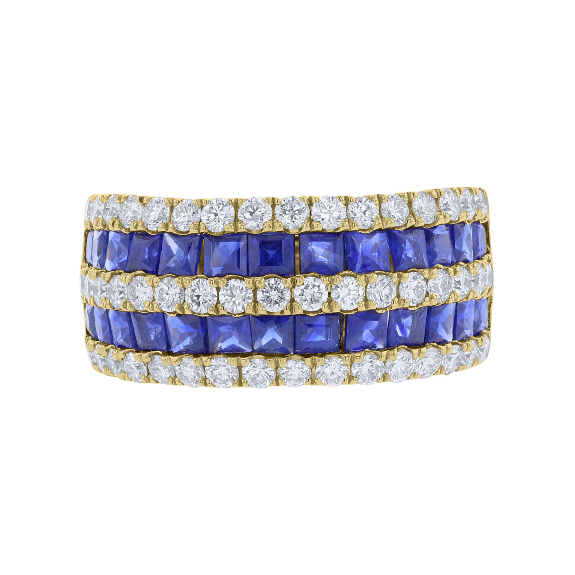 sapphire and diamond yellow gold ring front view