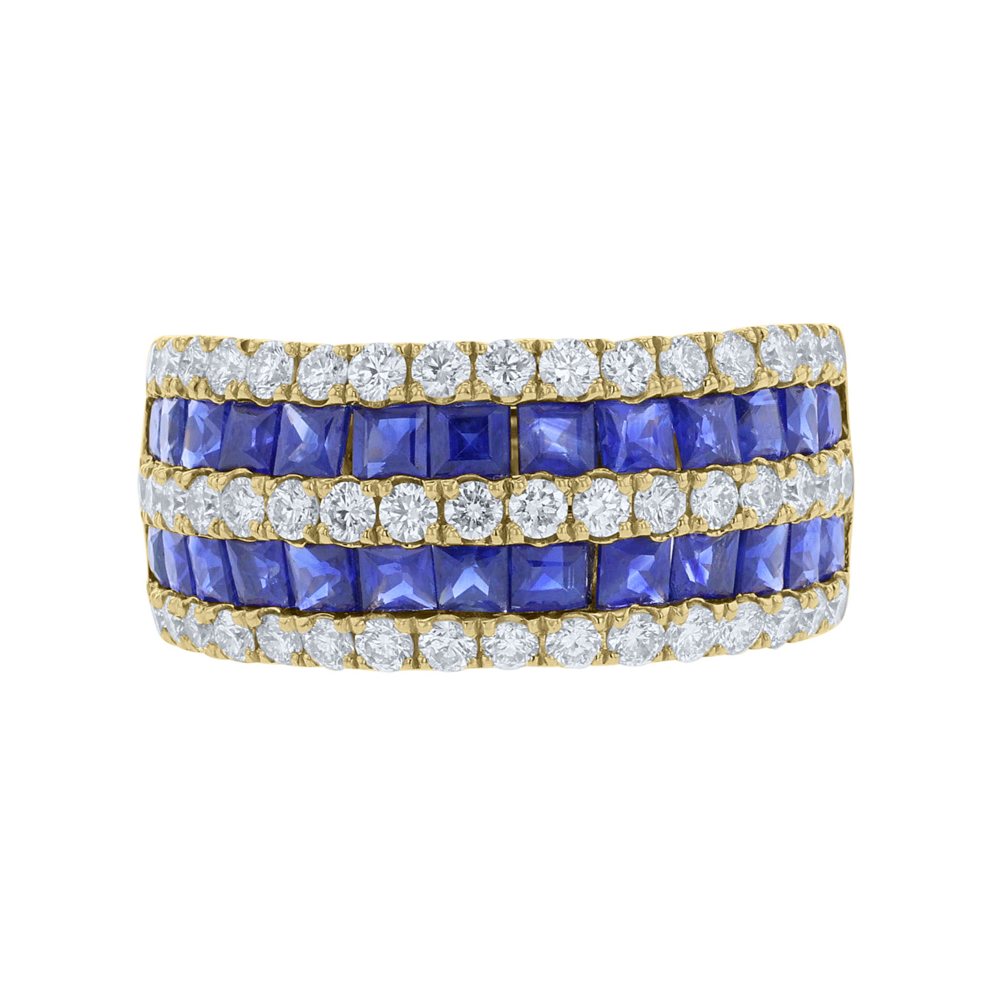 sapphire and diamond yellow gold ring front view