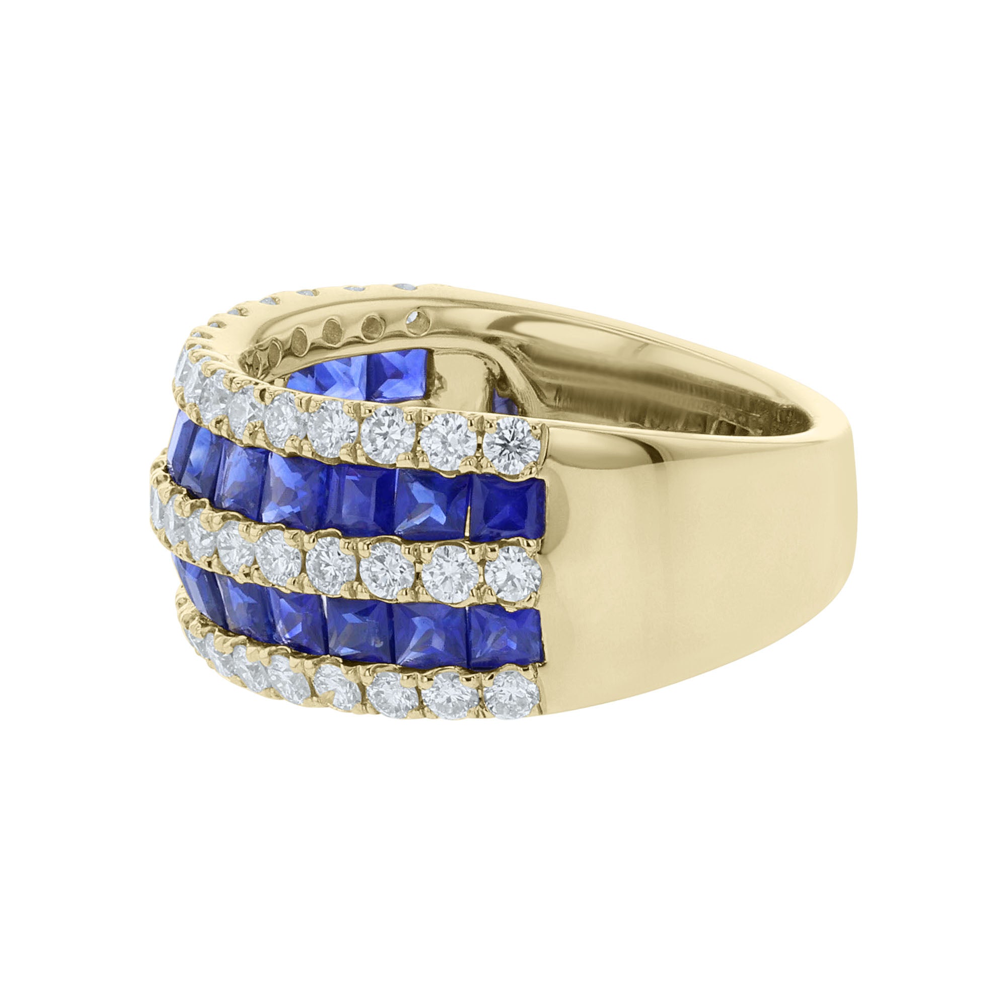 sapphire and diamond yellow gold ring side view