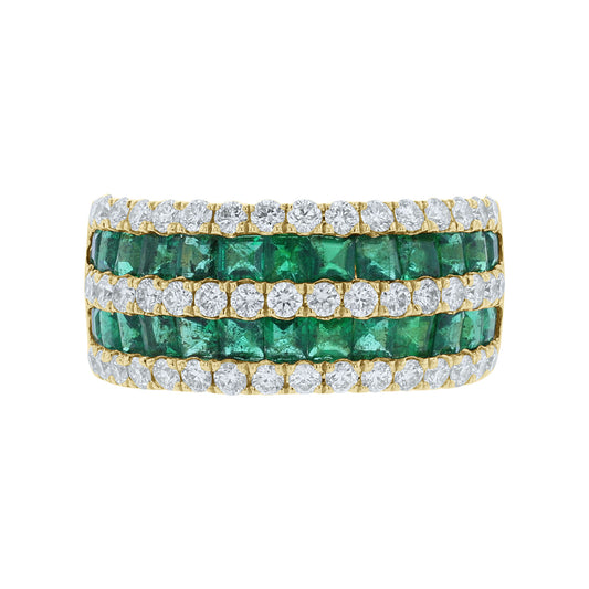 emerald and diamond yellow gold ring front view
