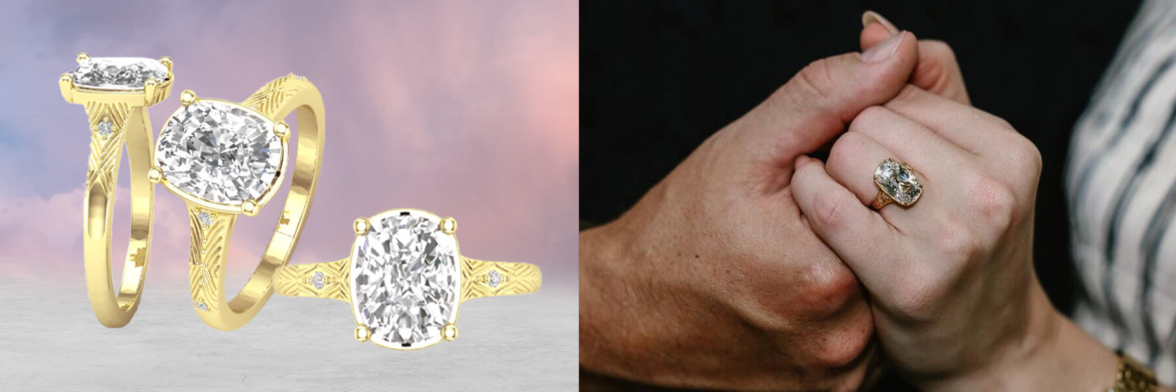 Taylor Swift's engagement ring and our rendering cad image featuring our Taylos Made real, natural engagement rings.