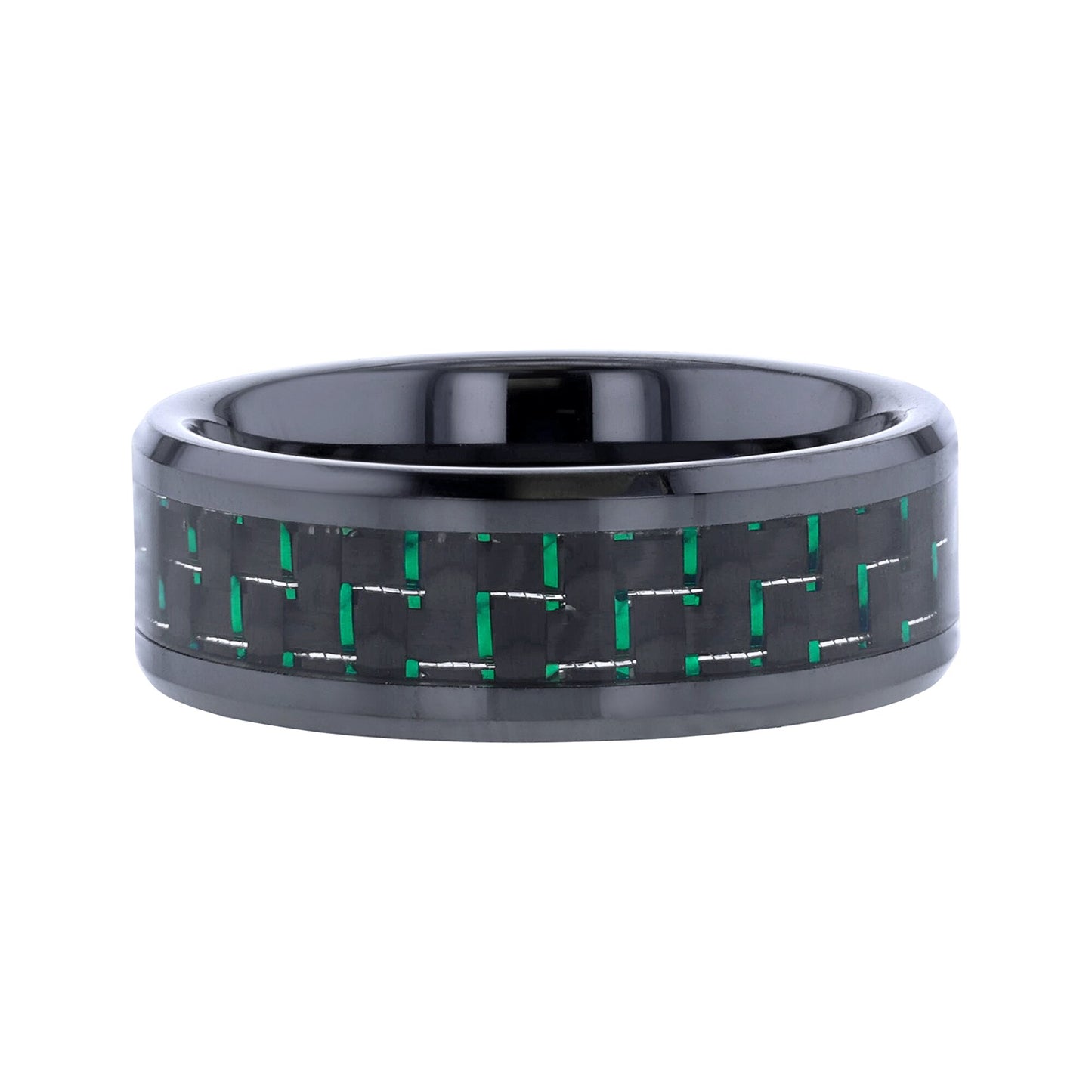Neto Black Ceramic & Green Carbon Fiber Wedding Ring