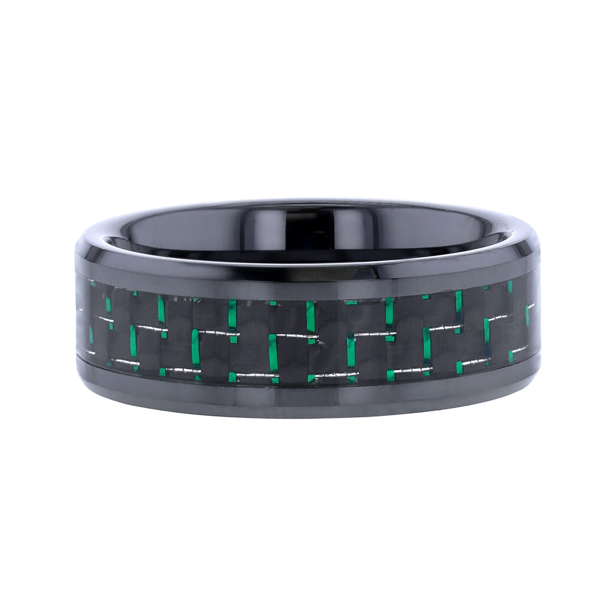 Neto Black Ceramic & Green Carbon Fiber Wedding Ring