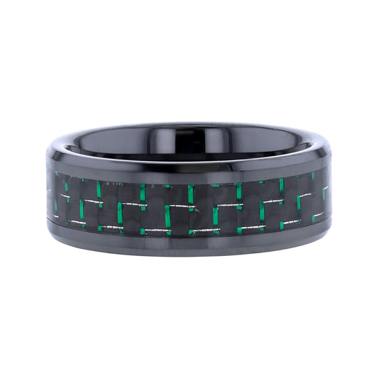 Neto Black Ceramic & Green Carbon Fiber Wedding Ring