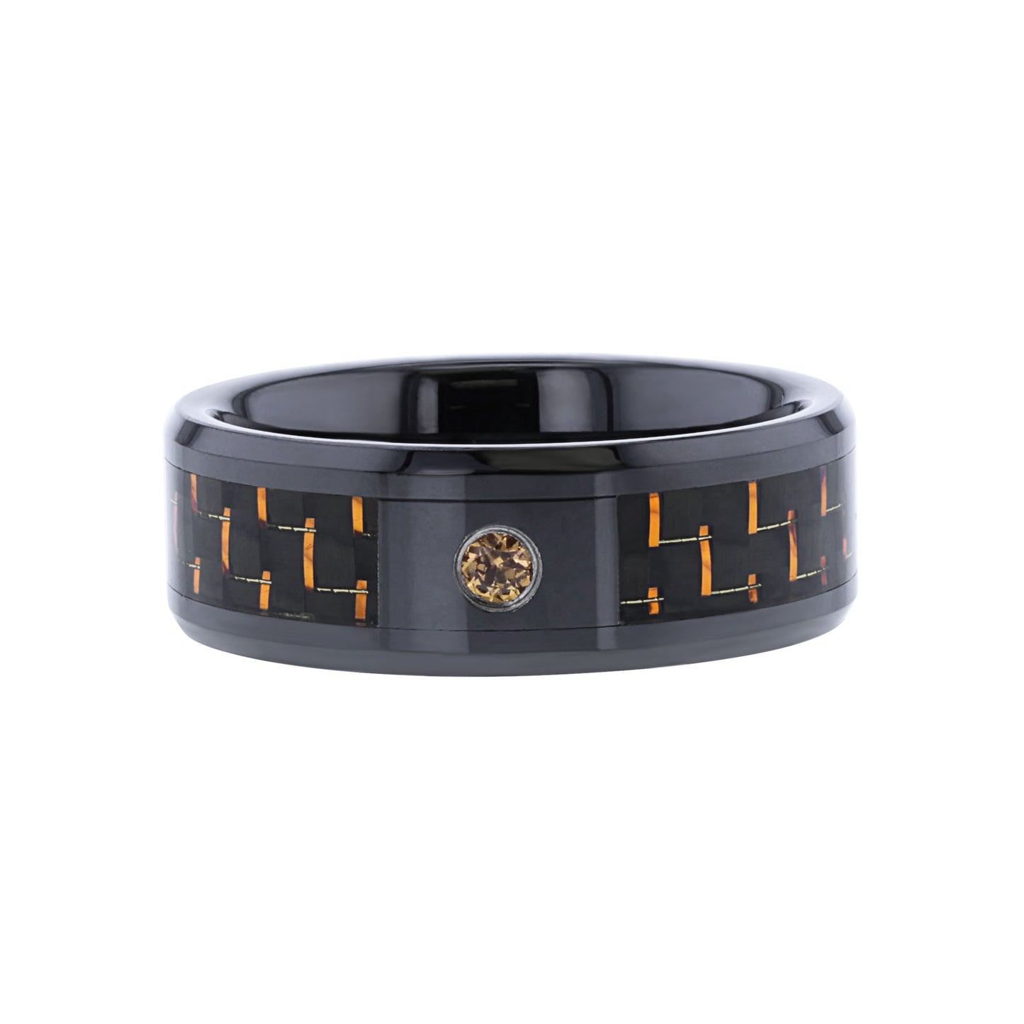 Mars Orange Sapphire & Carbon Fiber Wedding Ring