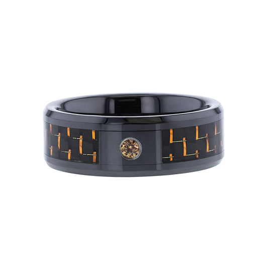 Mars Orange Sapphire & Carbon Fiber Wedding Ring