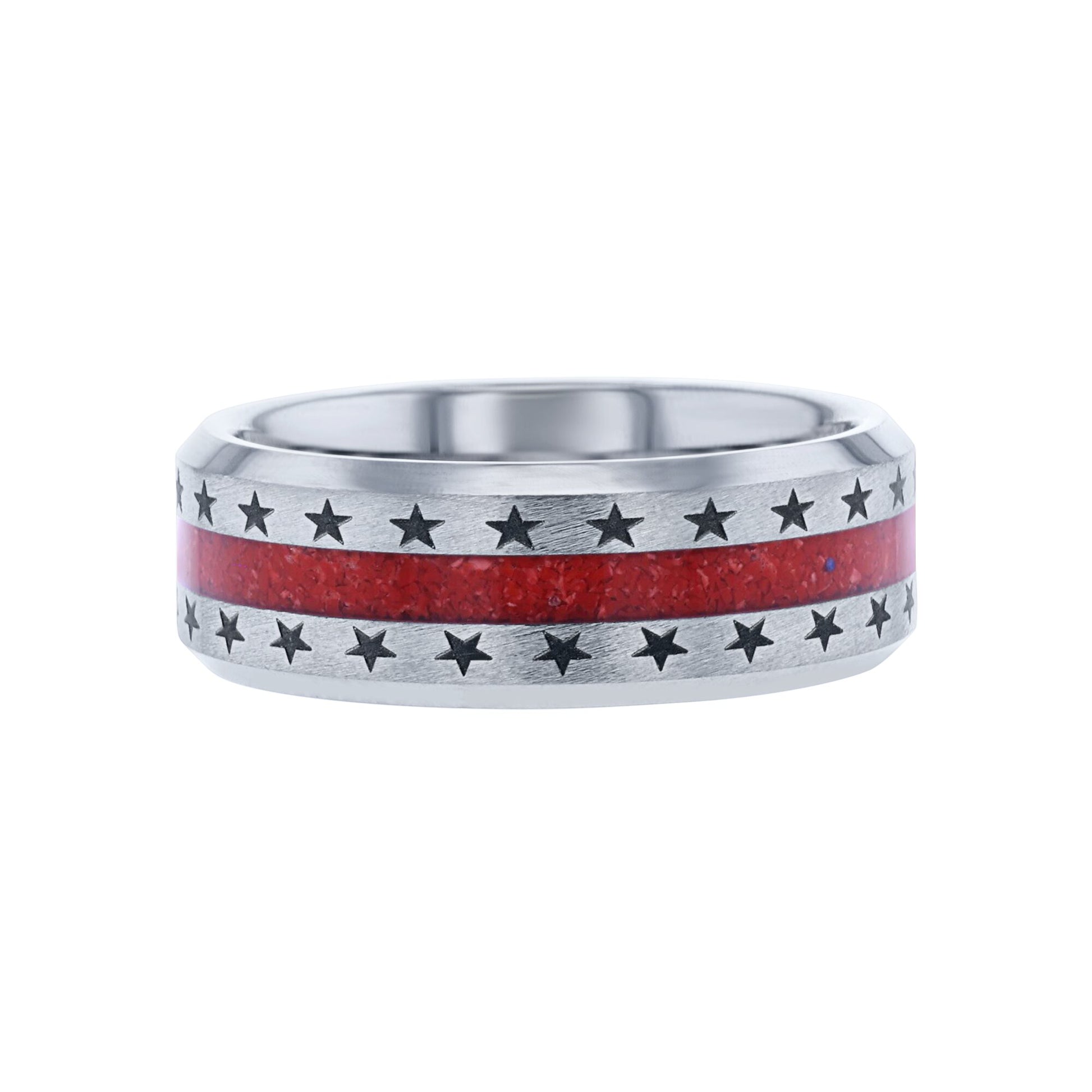 Stars and Stripes Tungsten & Coral Wedding Ring